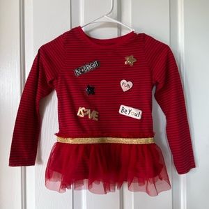 365 Kids Garanimals Red Striped Long Sleeve Shirt - Tulle Skirt - Heart & Stars